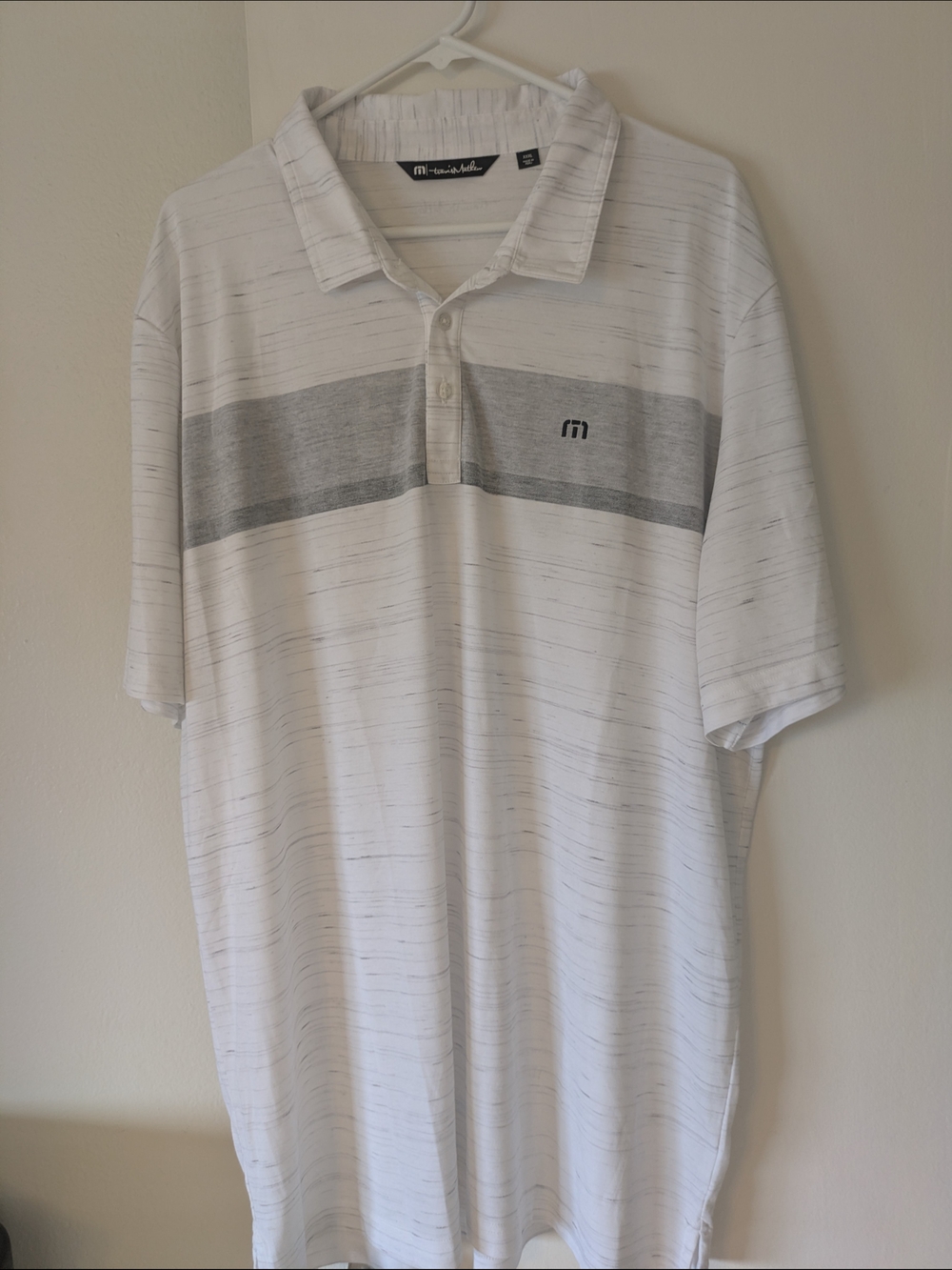 Travis Mathew White Polo with Gray Chest Stripe- XXXL (NWOT)